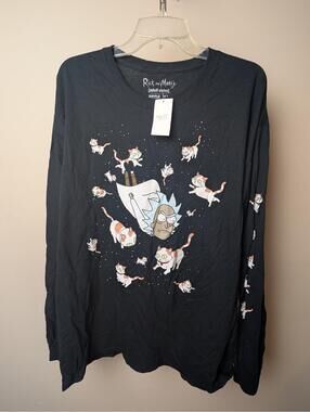 Rick And Morty Mens Long Sleeve T-Shirt - Rick Diving With Space Cats Size XL
